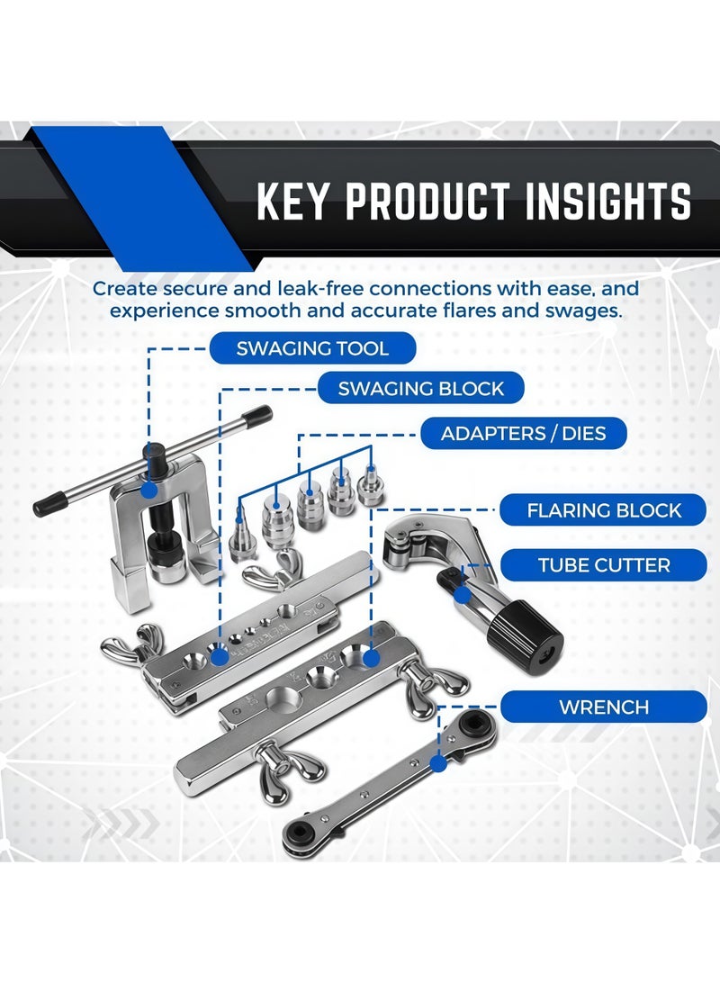 Flaring & Swaging Tool Kit with Pipe Cutter, Heavy Duty HVAC Plumbing Refrigeration Tool Set, Stainless Steel, Includes CT-278 Pipe Cutter & Adapters - Image 2